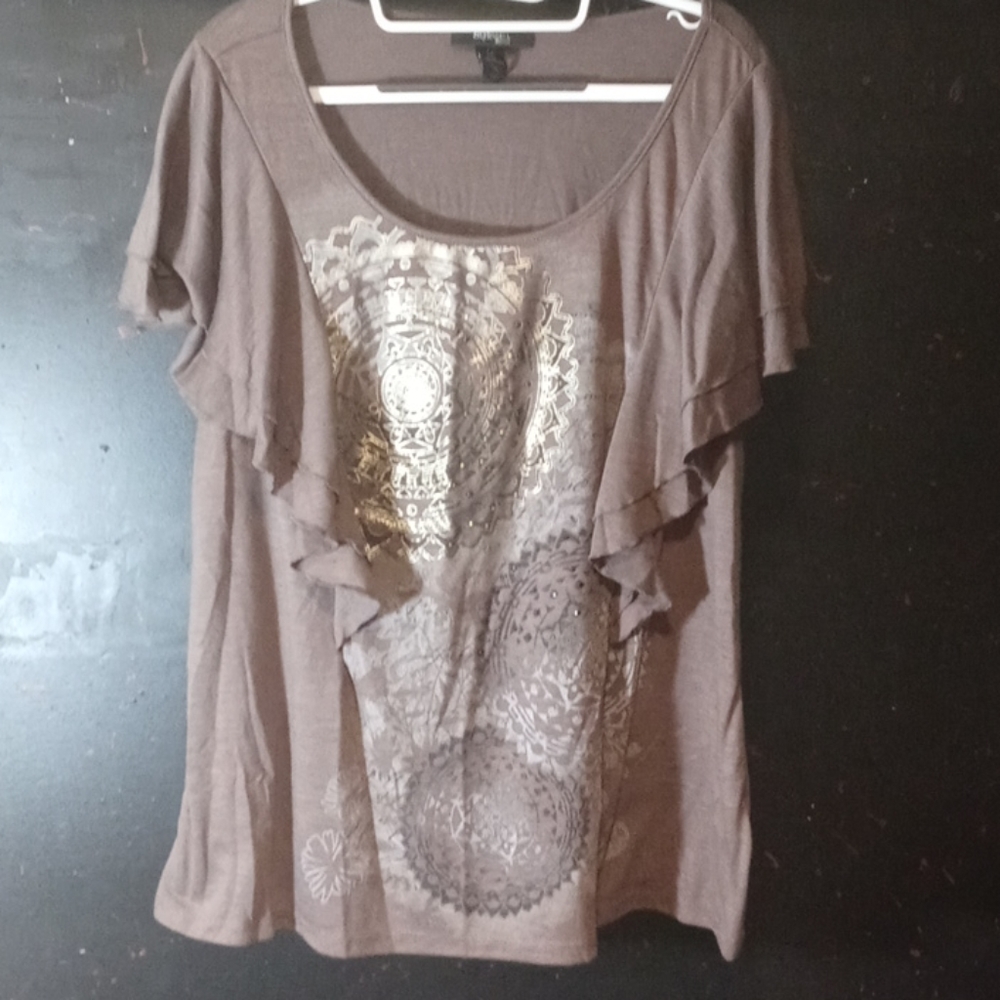Brown and gold ruffled top